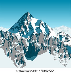 vector alpine landscape with peaks covered by snow