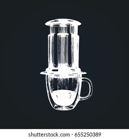 Vector alternative coffeemaker illustration. Hand sketched device for espresso brewing. Cafe, restaurant menu design concept.