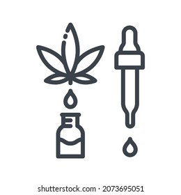 Icono de línea de medicina alternativa vectorial aislado en fondo transparente. Símbolo de aceite del CBD