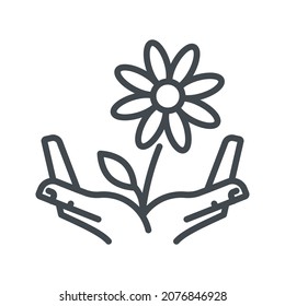 Vector alternative medicine line icon isolated on transparent background. Hands cupped with herbal medicine conceptual sign