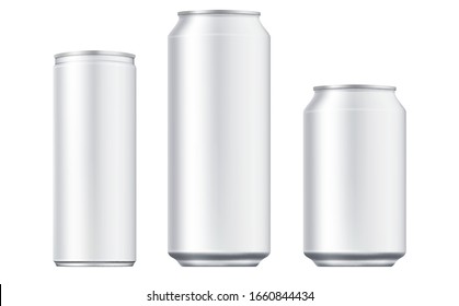 Vector aluminium beer and slim soda can mock up blank template. Juice, soda, beer jar blank isolated on white background. Aluminum can for design. Realistic aluminum cans. - Shutterstock ID 1660844434
