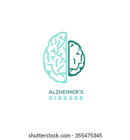 Vector Alzheimer icon in modern style. Medical editable illustration in gray, blue and green colors isolated on white background. Useful element for logotype, symbol, pictogram and ad graphic design.