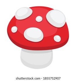 Vector amanita illustration. Cute small red mushroom with white spots. Plump mushroom clip art.