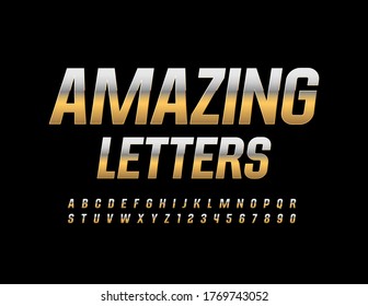 Vector Amazing Alphabet Letters and Numbers. Gold and Silver reflective Font