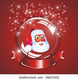 VECTOR  amazing cristal snow globe with lights reflection and santa inside