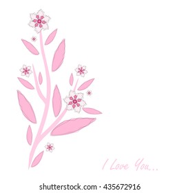 Vector amazing flower design. Beautiful greeting card with romantic phrase. Flat, minimalistic, simple style. Sweet lily flower, tender pink. Botanical card series, good for engagement, wedding 