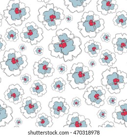 Vector amazing flower seamless pattern. Beautiful abstract violet, viola, flat style, simple line. Perfect for web, print, texture, fabric, background design. Blue, grey, pink, white 