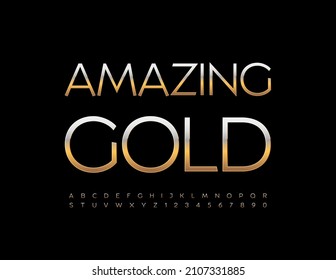 Vector Amazing Gold Alphabet. Elite Slim Font. Exclusive  Letters and Numbers.