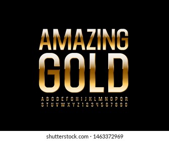 Vector Amazing Gold Alphabet set. Chic Uppercase Font. Elegance modern Letters and Numbers