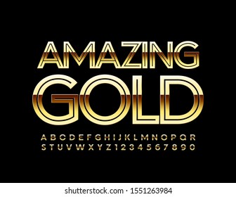 Vector Amazing Gold Font. Exclusive Alphabet Letters and Numbers.