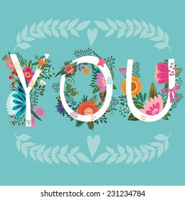 Vector amazing Illustration of Floral Letters "YOU"