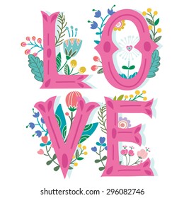 Vector amazing Illustration of Floral Letters "Love" 