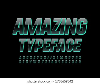 Vektorerstaunliche Schrift. 3D Black and Green Font. Glanz-moderne Alphabet-Buchstaben und -Zahlen