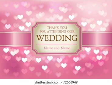 Vector Amazing Wedding invitation on pink glittering background in hearts