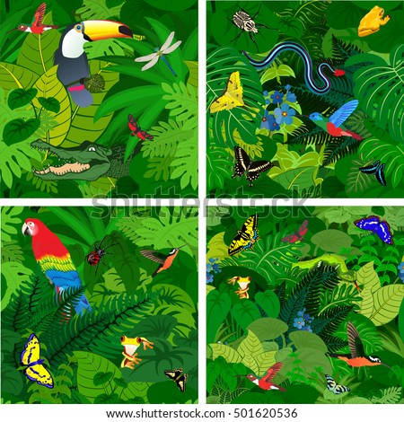 Vector Amazon Jungle Rainforest Seamless Pattern Stock Vector (Royalty ...