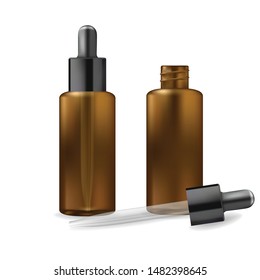 Vector of Amber Glass Bottle with Glass Dropper that are used to advertise chemicals, perfumes, medicines, treatments, etc.