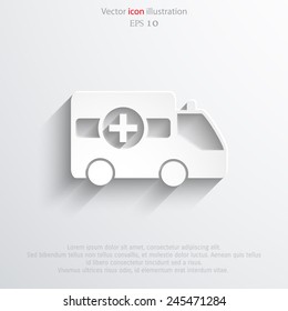 Vector ambulance car flat icon. Eps 10.