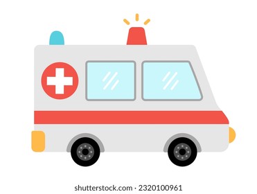 Vektorambulanzwagen. Schöner Nottransport für Kinder. Cute-Hospital-Clip Art. Spezielles Transportsymbol einzeln auf weißem Hintergrund
