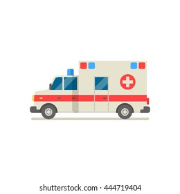 Vector ambulance emergency car isolated on white background. Web infographics icon. Modern flat style illustration