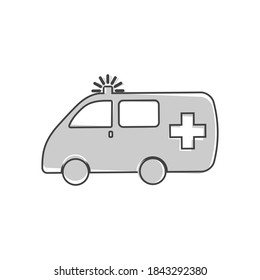 Estilo de caricatura de icono de ambulancia vector sobre fondo blanco aislado.