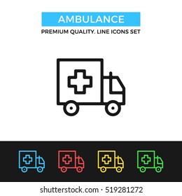 Vector ambulance icon. Medical care, emergency. Premium quality graphic design. Modern signs, outline symbols collection, simple thin line icons set for websites, web design, mobile app, infographics