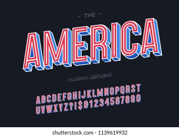 Vector america alphabet 3d colorful style for decoration, party poster, t shirt, logo, promotion, book, card, sale banner, printing on fabric. Cool font modern typography. Trendy typeface.10 eps