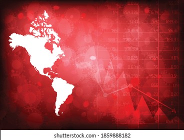 Vector : America map with virus and fallling business graph