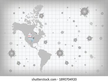 Vector: Mapa de Estados Unidos con virus y vacunas