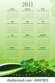 Vector American 2011 calendar for St. Patrick?s Day, starting from Sundays