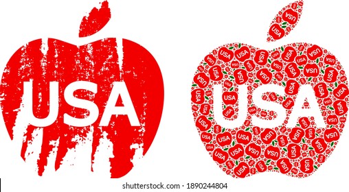 Vector American apple fractal is designed from random fractal American apple elements. Distress American apple icon. Fractal combination from American apple.