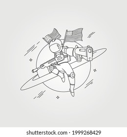 Vektorgrafik des amerikanischen Astronauten mit Schusswaffenhintergrund, Symboldesign