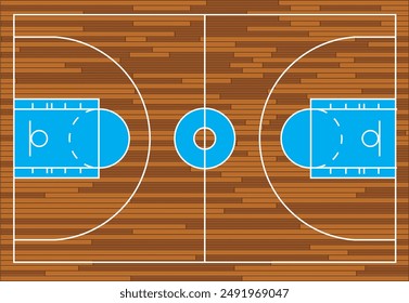 Vektorgrafik Amerikanischer Basketballplatz Holzboden 