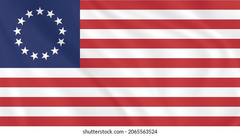 Vector de una bandera estadounidense de Betsy Ross. La vieja bandera de los Estados Unidos de América, a menudo conocida como la bandera estadounidense. Bandera de los Estados Unidos con trece estrellas de color original.