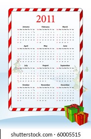 Vektoramerikanischer Kalender 2011 mit Geschenkbox ab Sonntag