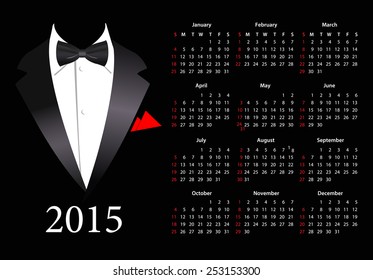 Vector American calendar 2015 with elegant suit, starting from Sundays