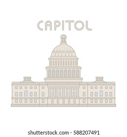 Vector american capitol building line flat cartoon. Washington  background
