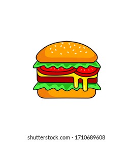 Vector American Cheese Burger with Tomato Lettuce Onion Cheese Beef and Sauce.