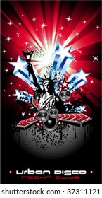 VECTOR American Discoteque Event Background for Disco Flyers with USA Flag motive