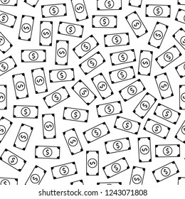 Vector american dollar notes seamless pattern. Banknotes background. Dollars seamless pattern.