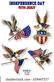 Vector American Eagle with Flag Independence Day Set