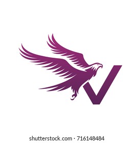 Vector American Eagle Fly Letter V Logo Concept