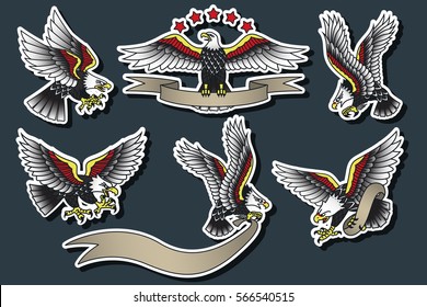 Vector American Eagles Set Traditional Tattoo Designs 