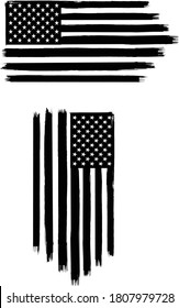 Vector Of The American Flag - 2 Sets Of Black And White Flags