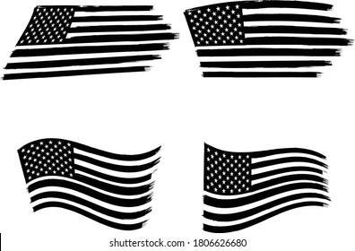 Vector of the American Flag - 4 sets of black and white flags