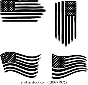 Vector of the American Flag - 4 sets of black and white flags