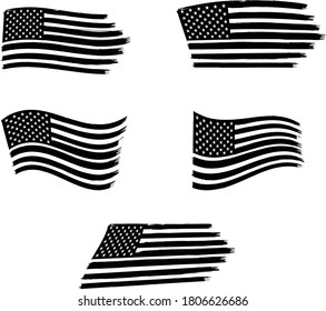 Vector of the American Flag - 5 sets of black and white flags