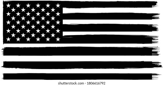 Vector of the American Flag - Black and white