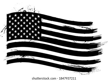 Vector of the American Flag - Black and white