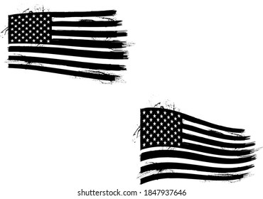 Vector of the American Flag - Black and white
