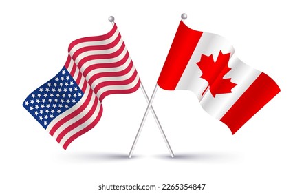 Bandera vectorial estadounidense y bandera canadiense. Bandera de los Estados Unidos y bandera de Canadá.